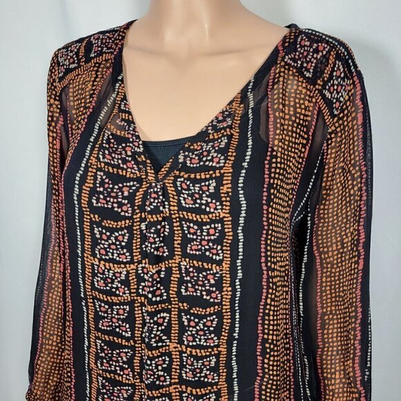 Lucky Brand Women's Sheer Aztec/Art Deco/Boho Flowy Blouse in a Size L - Picture 3 of 9